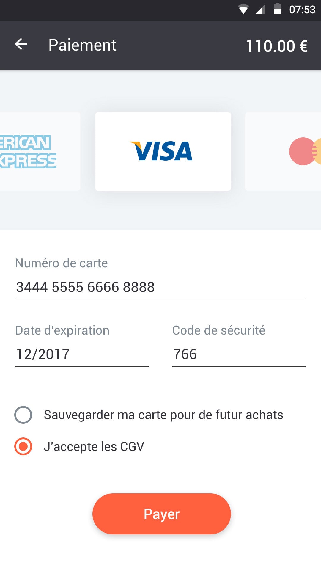 Page paiement de l'Application mobile - Laura Savow