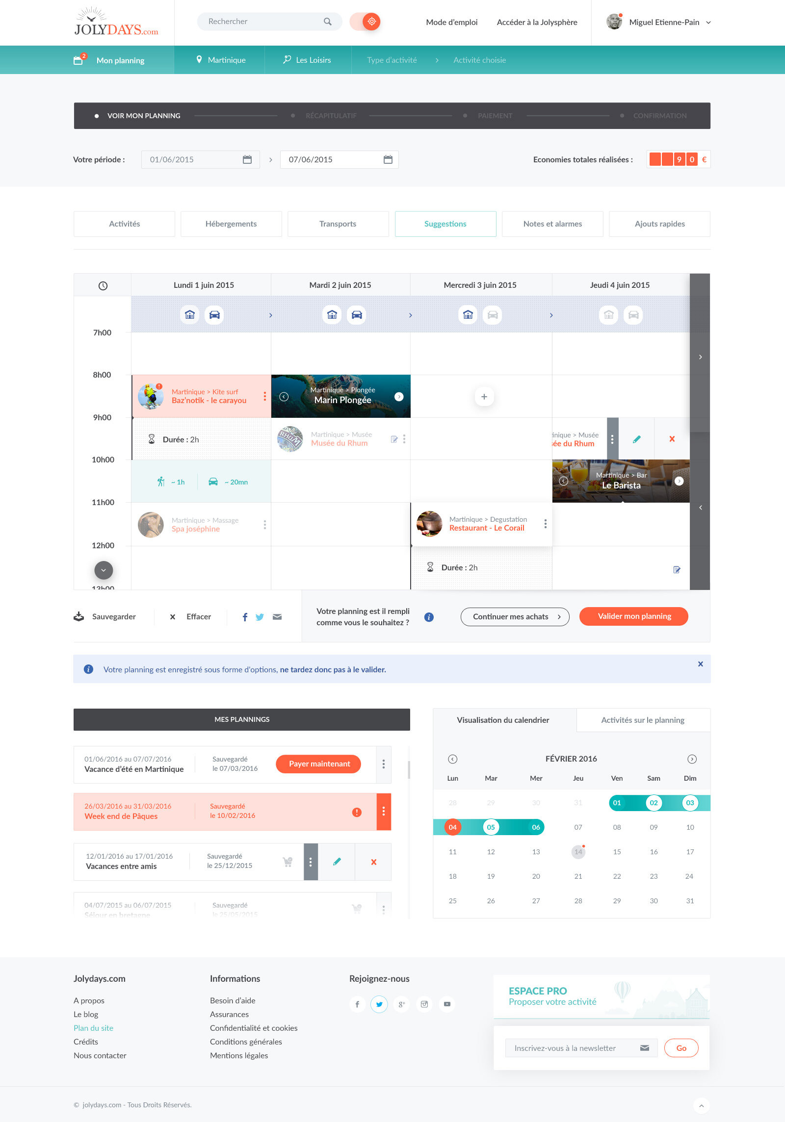 Page créer son planning Jolydays - Laura Savow